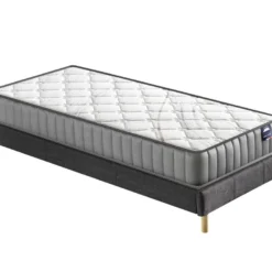 Ensemble Matelas Latex + Sommier Tissu 90x190 Cm, Sirius 16cm D’épaisseur Et Sommier Tissu Gris