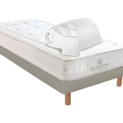NUIT DE COTON | Pack PrĂȘt Ă Dormir PRELUDE 2.0 90x200 Cm | Matelas Latex + Sommier + Accessoires | Mi-ferme