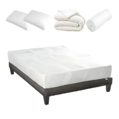 BELLECOUR LITERIE | Pack Prêt à Dormir PARIS 140x190 Cm | Matelas Mémoire De Forme + Sommier + Accessoires