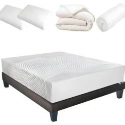 BELLECOUR LITERIE | Pack Prêt à Dormir AINAY 140x190 Cm | Matelas Mémoire De Forme + Sommier + Accessoires