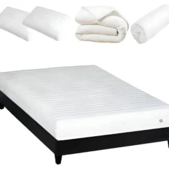 OLYMPE LITERIE | Pack Prêt à Dormir EGIO 160x200 Cm | Matelas Latex Like + Sommier Bois + Accessoires