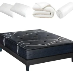 OLYMPE LITERIE | Pack Prêt à Dormir POROS 180x200 Cm | Matelas Mémoire De Forme + Sommier + Accessoires