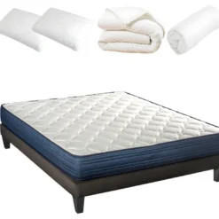 BELLECOUR LITERIE | Pack Prêt à Dormir QUINCONCES 140x190 Cm | Matelas Mémoire De Forme + Sommier + Accessoires