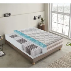 Matelas à Ressorts Ensachés Et à Mémoire De Forme - 9 Zones Différenciées - Déhoussable - Hauteur 25 Cm 160x200 Cm