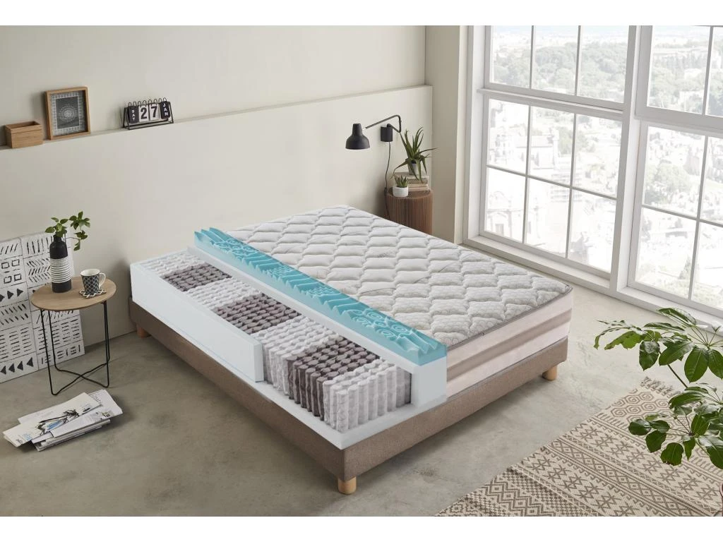 Matelas à Ressorts Ensachés Et à Mémoire De Forme - 9 Zones Différenciées - Déhoussable - Hauteur 25 Cm 140x190 Cm 3 Matelas à Ressorts Ensachés Et à Mémoire De Forme - 9 Zones Différenciées - Déhoussable - Hauteur 25 Cm 140x190 Cm