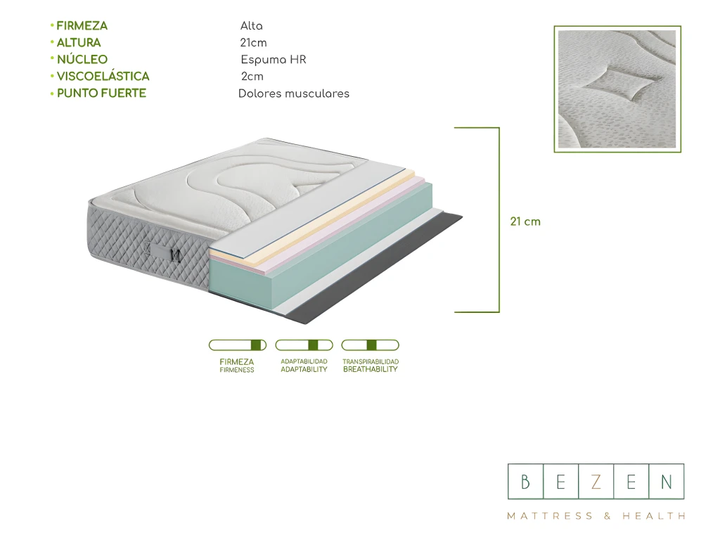 Bezen Matelas Mémoire De Forme Bellagio Deluxe | 21 Cms | 140x200 6 Bezen Matelas Mémoire De Forme Bellagio Deluxe | 21 Cms | 140x200 – Image 4