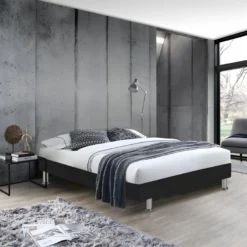 Sommier Tapissier 160x200 Cm En Simili Noir Et Pieds Métal - REMIMOS -Sominova Soldes Boutique sommier 11547761