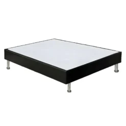 Sommier Tapissier 140x190 Cm En Simili Noir Et Pieds Métal - REMIMOS