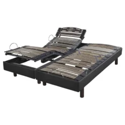 Sommier électrique De Relaxation En Pin Massif Aspect Cuir Gris 2x80x200