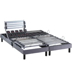 Sommier électrique De Relaxation Lattes + Plots Tissu Gris Clair 2x80x200