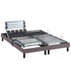 Sommier électrique De Relaxation Lattes + Plots Tissu Taupe 2x90x200