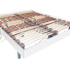 Sommier électrique De Relaxation Lattes Et 2x25 Plots Déco Bois Blanc - 2 X 80 X 200 Cm - Moteurs OKIN - CISERANO De DREAMEA -Sominova Soldes Boutique sommier 222723