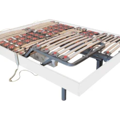 Sommier électrique De Relaxation Lattes Et 2x25 Plots Déco Bois Blanc - 2 X 80 X 200 Cm - Moteurs OKIN - CISERANO De DREAMEA -Sominova Soldes Boutique sommier 222727