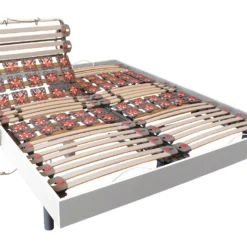Sommier électrique De Relaxation Lattes Et 2x25 Plots Déco Bois Blanc - 2 X 80 X 200 Cm - Moteurs OKIN - CISERANO De DREAMEA