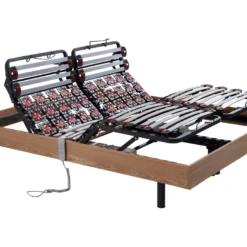 Sommier électrique De Relaxation Lattes Et 2x25 Plots Déco Bois Chêne Naturel - 2 X 80 X 200 Cm - Moteurs OKIN - CISERANO De DREAMEA