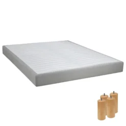 TAPIKIT - Sommier Tapissier Démontable 2x20 Lattes 160x200cm Lin + Pieds Bois 15cm