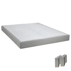 TAPIKIT - Sommier Tapissier Démontable 2x20 Lattes 160x200cm Lin + Pieds Carrés Argent 15cm