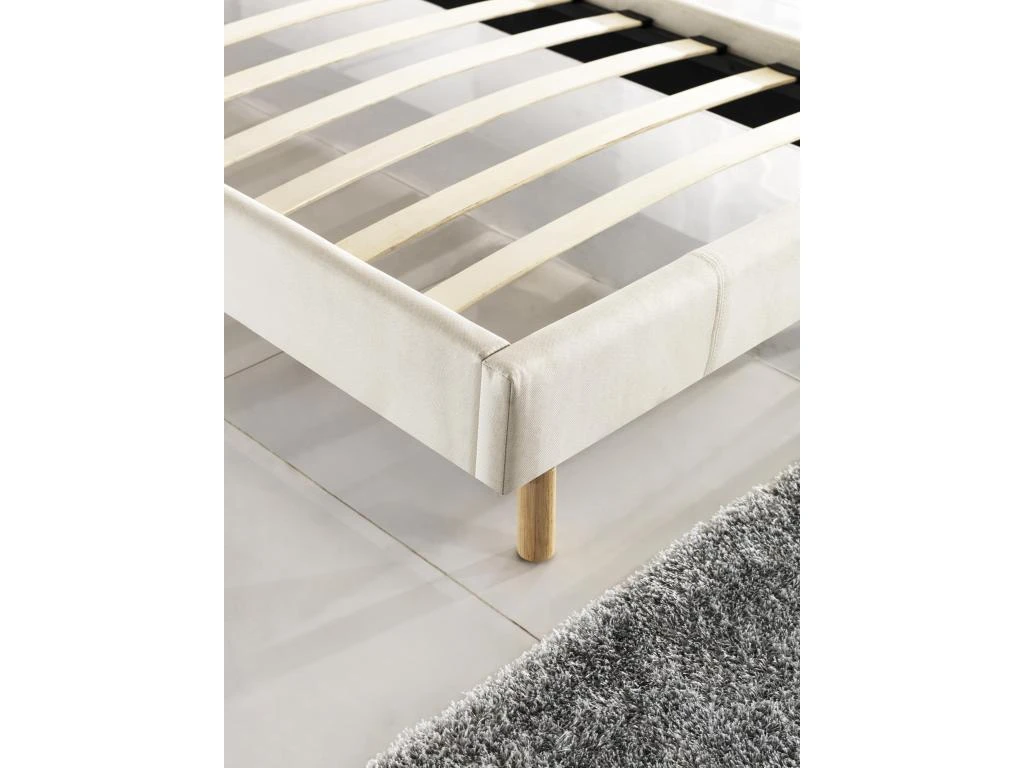Sommier Dimension 90x190 Cm, Revêtement En Tissu Blanc, Pieds En Bois 7 Sommier Dimension 90x190 Cm, Revêtement En Tissu Blanc, Pieds En Bois – Image 5