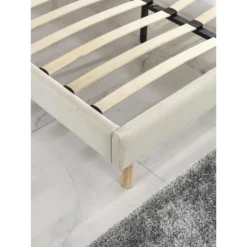 Sommier Dimension 120x190 Cm, Revêtement En Tissu Blanc, Pieds En Bois -Sominova Soldes Boutique sommier 9276099