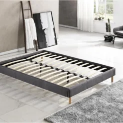 Sommier Dimension 160x200 Cm, Revêtement En Tissu Gris, Pieds En Bois -Sominova Soldes Boutique sommier 9276351