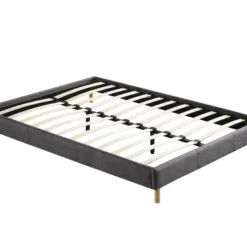 Sommier Dimension 120x190 Cm, Revêtement En Tissu Gris, Pieds En Bois