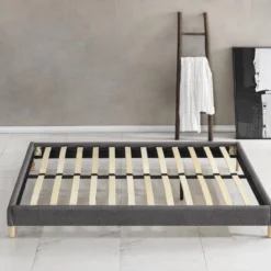 Sommier Dimension 120x190 Cm, Revêtement En Tissu Gris, Pieds En Bois -Sominova Soldes Boutique sommier 9276405