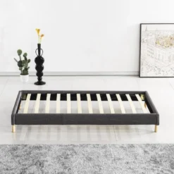 Sommier Dimension 90x190 Cm, Revêtement En Tissu Gris, Pieds En Bois -Sominova Soldes Boutique sommier 9276621