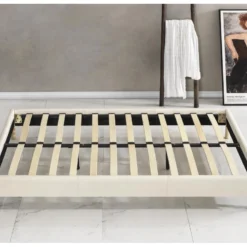 Sommier Dimension 160x200 Cm, Revêtement En Tissu Blanc, Pieds En Bois -Sominova Soldes Boutique sommier 9276767
