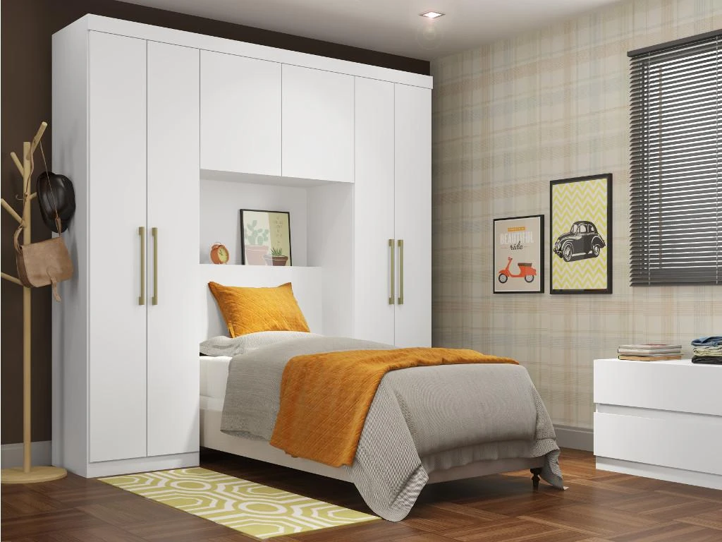 Pont De Lit ANTERO - 6 Portes - Avec Armoires Et Rangements - L.200 Cm - Blanc 3 Pont De Lit ANTERO - 6 Portes - Avec Armoires Et Rangements - L.200 Cm - Blanc