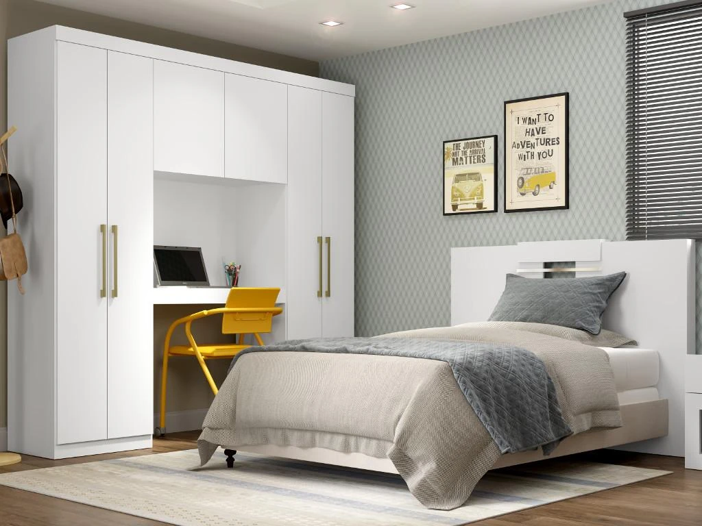 Pont De Lit ANTERO - 6 Portes - Avec Armoires Et Rangements - L.200 Cm - Blanc 4 Pont De Lit ANTERO - 6 Portes - Avec Armoires Et Rangements - L.200 Cm - Blanc – Image 2