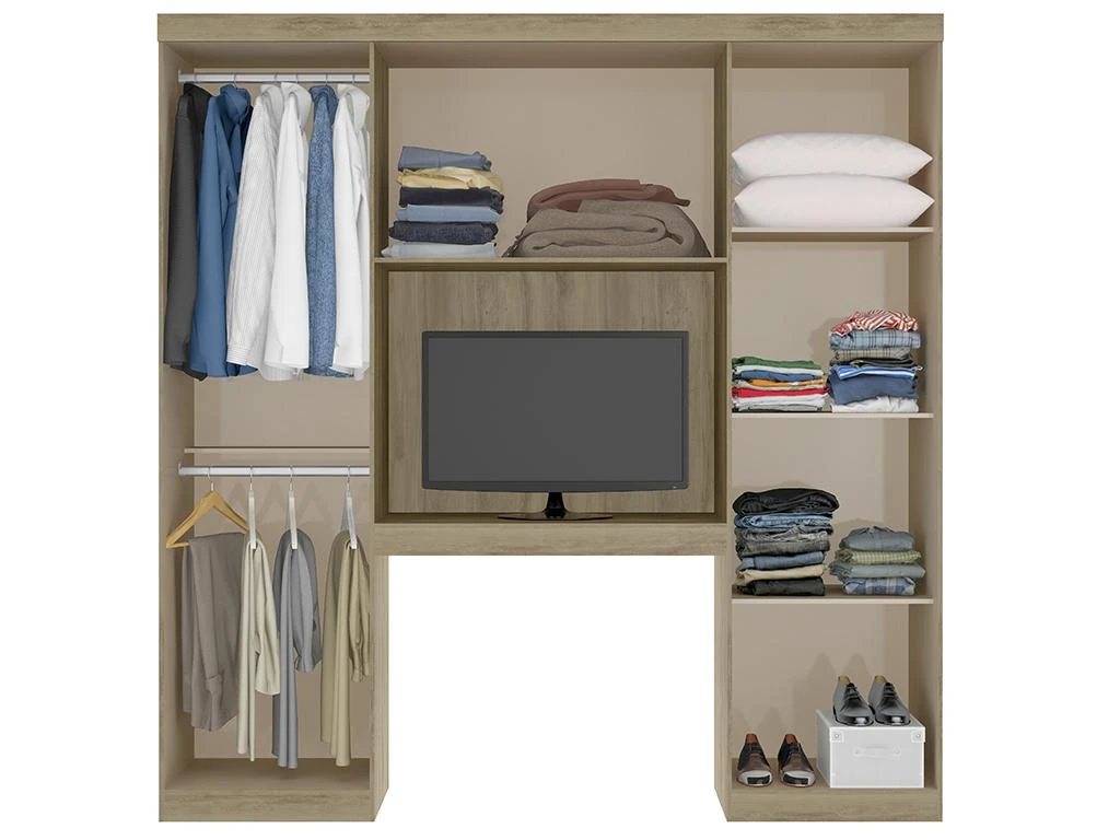 Pont De Lit ANTERO II - 6 Portes - Avec Armoires Et Rangements - L.200 Cm - Chêne Et Ivoire 6 Pont De Lit ANTERO II - 6 Portes - Avec Armoires Et Rangements - L.200 Cm - Chêne Et Ivoire – Image 4