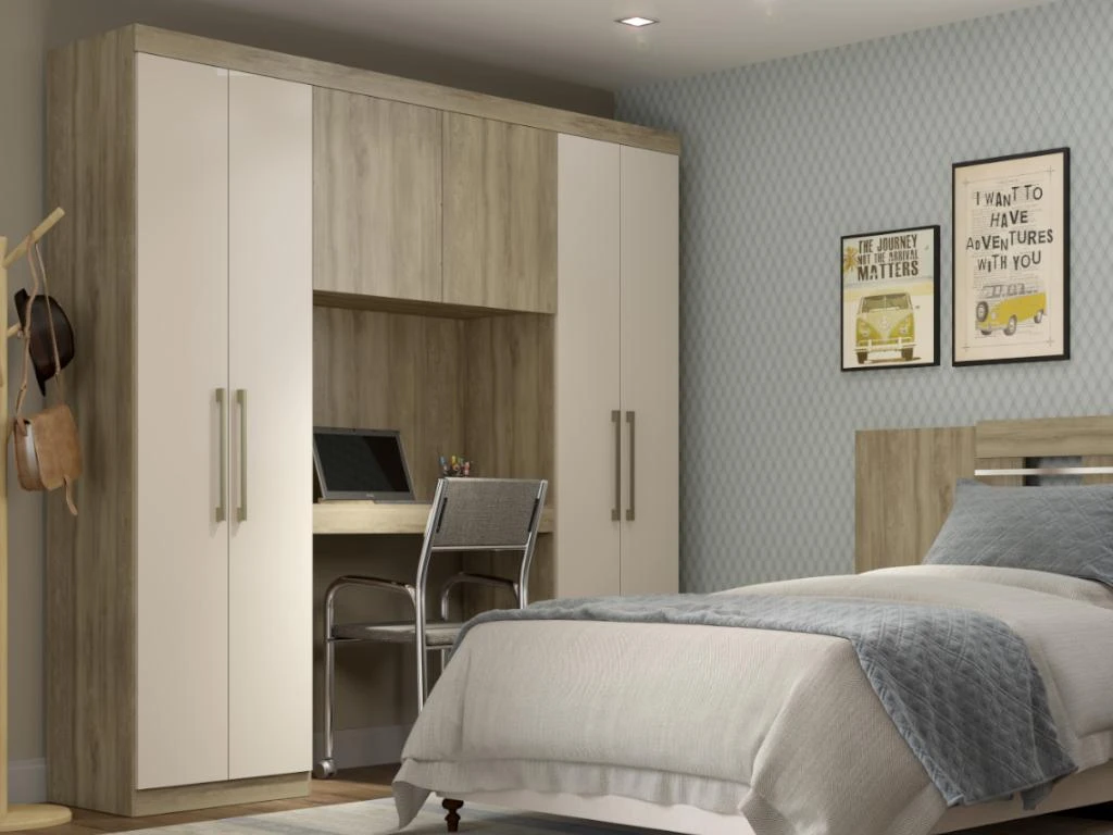 Pont De Lit ANTERO II - 6 Portes - Avec Armoires Et Rangements - L.200 Cm - Chêne Et Ivoire 4 Pont De Lit ANTERO II - 6 Portes - Avec Armoires Et Rangements - L.200 Cm - Chêne Et Ivoire – Image 2