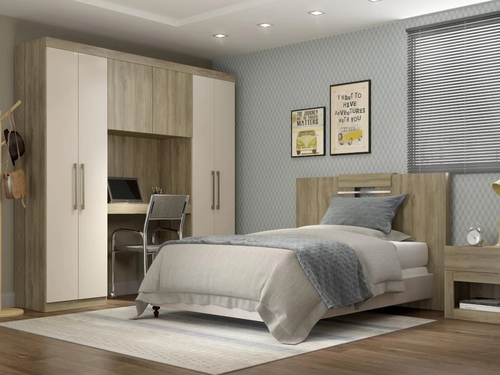 Pont De Lit ANTERO II - 6 Portes - Avec Armoires Et Rangements - L.200 Cm - Chêne Et Ivoire 3 Pont De Lit ANTERO II - 6 Portes - Avec Armoires Et Rangements - L.200 Cm - Chêne Et Ivoire