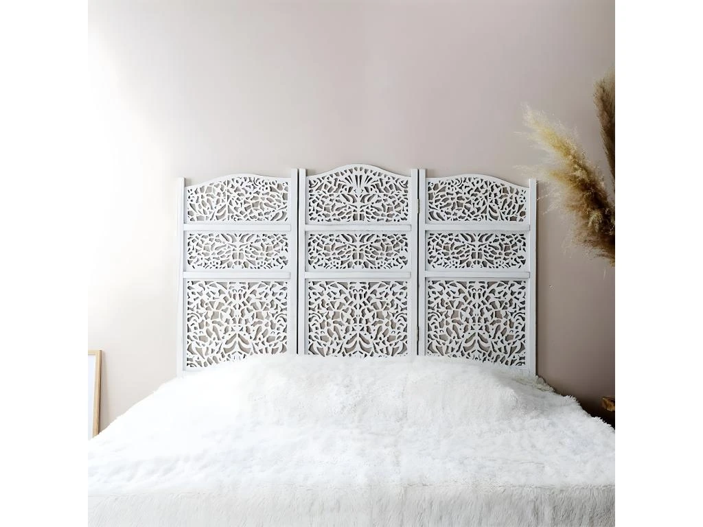 ROLNA - Tête De Lit Ajourée 140cm Bois De Paulownia Blanc 4 ROLNA - Tête De Lit Ajourée 140cm Bois De Paulownia Blanc – Image 2