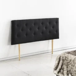 Tête De Lit 140x100 Cm, Capitonnée Tissu Noir, Epaisseur 8 Cm -Sominova Soldes Boutique tete de lit et pont de lit 13016711
