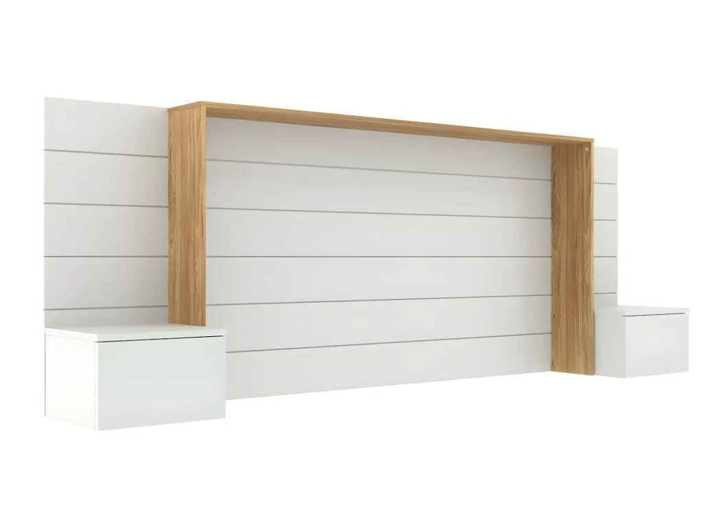 Tête De Lit Avec Chevets Faro Blanc Et Bois 160 Cm 3 Tête De Lit Avec Chevets Faro Blanc Et Bois 160 Cm