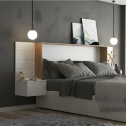 Tête De Lit Avec Chevets Faro Blanc Et Bois 160 Cm 5 Tête De Lit Avec Chevets Faro Blanc Et Bois 160 Cm -Sominova Soldes Boutique tete de lit et pont de lit 13077885