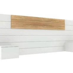 Tête De Lit Avec Chevets Freeda Blanc Et Bois 160 Cm