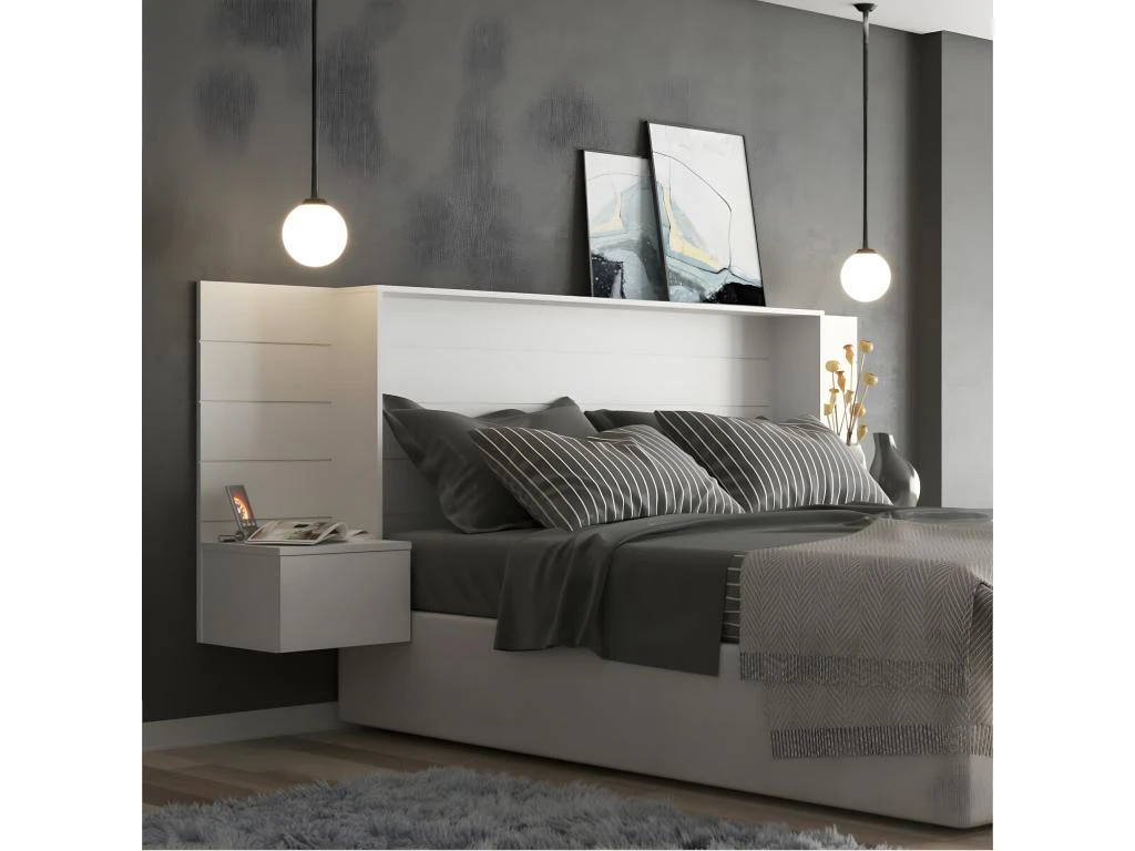 Tête De Lit Avec Chevets Faro Blanc 160 Cm 5 Tête De Lit Avec Chevets Faro Blanc 160 Cm – Image 3