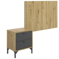 Ensemble De Tête De Lit Avec Table De Chevet En Bois Coloris Chêne - Longueur 40-98.4 X Profondeur 33-3.5 X Hauteur 47.5-60.9 Cm