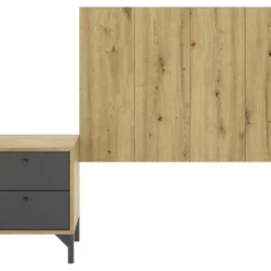 Ensemble De Tête De Lit Avec Table De Chevet En Bois Coloris Chêne - Longueur 40-98.4 X Profondeur 33-3.5 X Hauteur 47.5-60.9 Cm -Sominova Soldes Boutique tete de lit et pont de lit 13141493