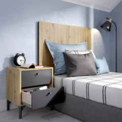 Ensemble De Tête De Lit Avec Table De Chevet En Bois Coloris Chêne - Longueur 40-98.4 X Profondeur 33-3.5 X Hauteur 47.5-60.9 Cm -Sominova Soldes Boutique tete de lit et pont de lit 13141495