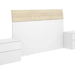 Ensemble De Tête De Lit Avec 2 Table De Chevet En Panneaux De Particules Mélaminés-Longueur 261 X Profondeur 34 X Hauteur 100.2 Cm