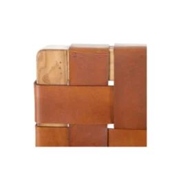 Tête De Lit 160 Cm Teck/Cuir Tressé Cognac - ESSAOUIRA -Sominova Soldes Boutique tete de lit et pont de lit 13814927