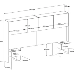 Pont De Lit Avec Rangements Et Chevets - L245 Cm - Coloris : Naturel Et Noir - AMBRILA 23 Pont De Lit Avec Rangements Et Chevets - L245 Cm - Coloris : Naturel Et Noir - AMBRILA -Sominova Soldes Boutique tete de lit et pont de lit 14023315