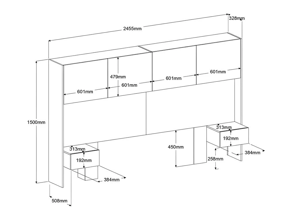 Pont De Lit Avec Rangements Et Chevets - L245 Cm - Coloris : Naturel Et Noir - AMBRILA 13 Pont De Lit Avec Rangements Et Chevets - L245 Cm - Coloris : Naturel Et Noir - AMBRILA – Image 11
