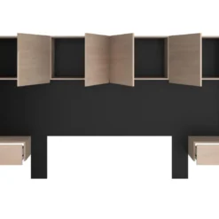 Pont De Lit Avec Rangements Et Chevets - L245 Cm - Coloris : Naturel Et Noir - AMBRILA 22 Pont De Lit Avec Rangements Et Chevets - L245 Cm - Coloris : Naturel Et Noir - AMBRILA -Sominova Soldes Boutique tete de lit et pont de lit 14023323