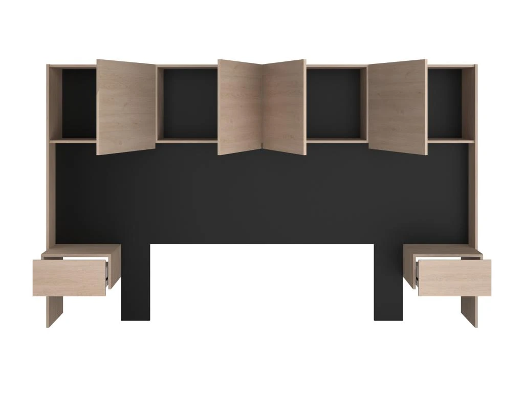 Pont De Lit Avec Rangements Et Chevets - L245 Cm - Coloris : Naturel Et Noir - AMBRILA 12 Pont De Lit Avec Rangements Et Chevets - L245 Cm - Coloris : Naturel Et Noir - AMBRILA – Image 10