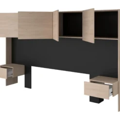 Pont De Lit Avec Rangements Et Chevets - L245 Cm - Coloris : Naturel Et Noir - AMBRILA 21 Pont De Lit Avec Rangements Et Chevets - L245 Cm - Coloris : Naturel Et Noir - AMBRILA -Sominova Soldes Boutique tete de lit et pont de lit 14023325