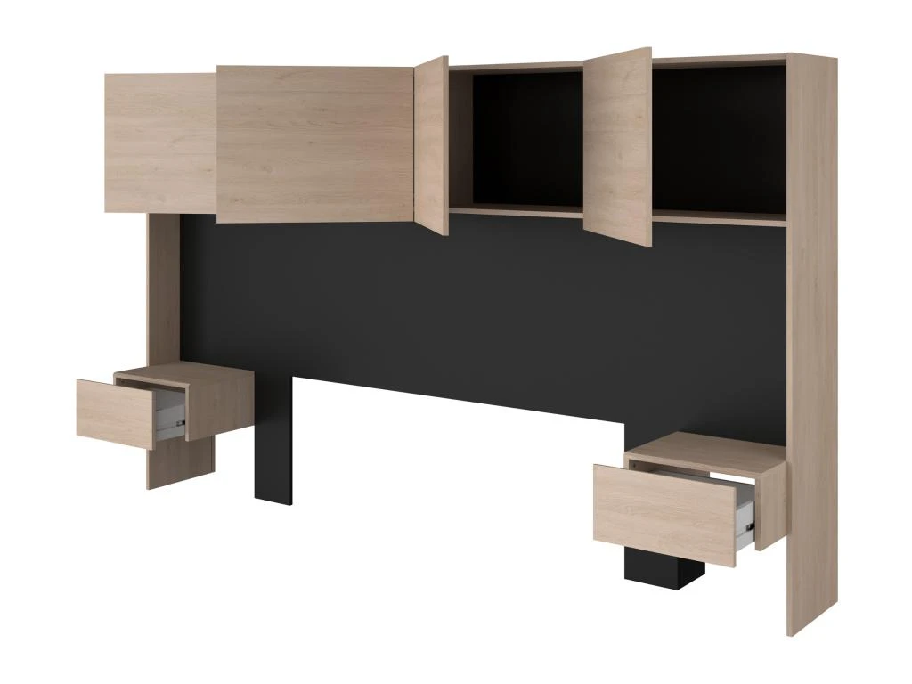 Pont De Lit Avec Rangements Et Chevets - L245 Cm - Coloris : Naturel Et Noir - AMBRILA 11 Pont De Lit Avec Rangements Et Chevets - L245 Cm - Coloris : Naturel Et Noir - AMBRILA – Image 9